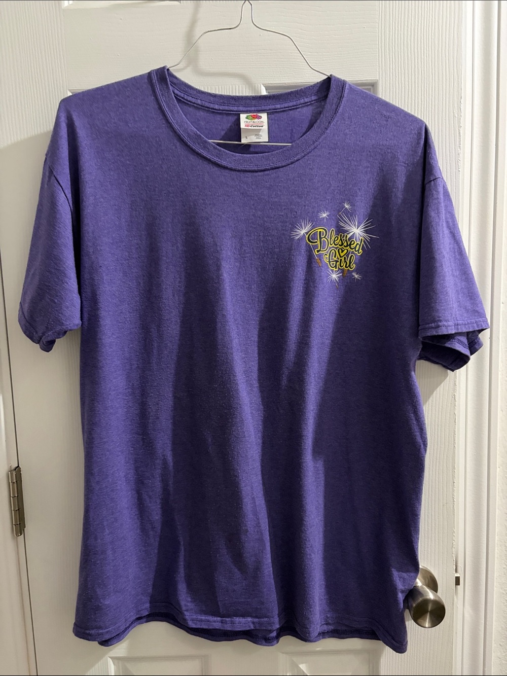 Fruit of the Loom Purple 'Blessed Girl' Chest Graphic Tee